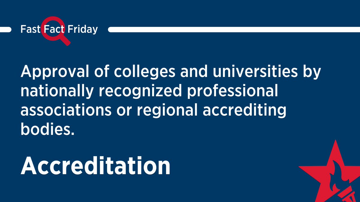 GilMattos's tweet photo. ▶️ Accreditation:  Approval of colleges and universities by nationally recognized professional associations or regional accrediting bodies.  #EducationUSA #ccbeufranca #bnc #americanspace #FastFactFriday https://t.co/otWcuiLILA