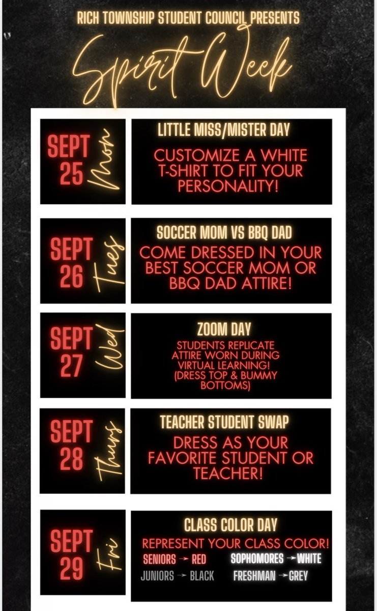 Raptor Activities and School Pride (@rthsactivities) on Twitter photo HoCo Spirit Week is gonna be HYPE! Dress up days, window decorations, daily events after school and Club Rush Week! Don’t miss out <a href="/RichTownshipHS/">Rich Township HSD 227</a> <a href="/RTHS_Athletics/">Raptor Athletics</a> <a href="/rich227SCouncil/">Rich Township Student Council</a> <a href="/TheUproarRTHS/">Rich Township Raptors Student Newspaper</a> <a href="/RTHSacademies/">Rich Township HS Career Academies</a> <a href="/RTHSPrincipals/">RTHS Co-Principals</a> HoCo Spirit Week is gonna be HYPE! Dress up days, window decorations, daily events after school and Club Rush Week! Don’t miss out <a href="/RichTownshipHS/">Rich Township HSD 227</a> <a href="/RTHS_Athletics/">Raptor Athletics</a> <a href="/rich227SCouncil/">Rich Township Student Council</a> <a href="/TheUproarRTHS/">Rich Township Raptors Student Newspaper</a> <a href="/RTHSacademies/">Rich Township HS Career Academies</a> <a href="/RTHSPrincipals/">RTHS Co-Principals</a>
