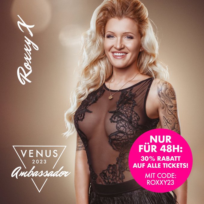 Sicher dir ab jetzt 30% auf dein Venus-Ticket und triff mich LIVE auf der Venus 2023 in Berlin 🥰   Code:<a href="/tag/tattoo"class="tags"><span>#tattoo</span></a><a href="/tag/bestfans"class="tags"><span>#bestfans</span></a><a href="/tag/blondgirl"class="tags"><span>#blondgirl</span></a><a href="/tag/roxxyx"class="tags"><span>#roxxyx</span></a><a href="/tag/nurhier"class="tags"><span>#nurhier</span></a>