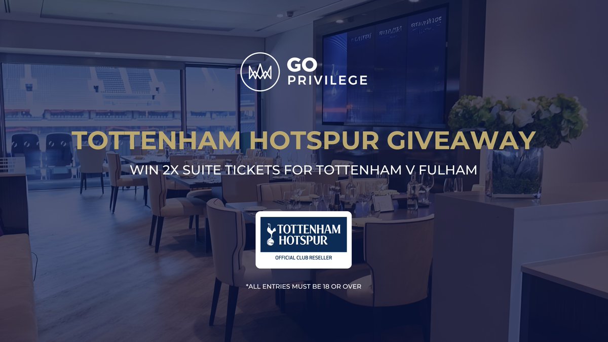 🎁 Tottenham Giveaway ⚽

We are pleased to be offering a fan and a guest the chance to experience the epitome of luxury and exclusivity with our newly unveiled Privilege Suite at Tottenham Hotspur Stadium.

Enter our giveaway for a chance to win 2x tickets for Tottenham Hotspur