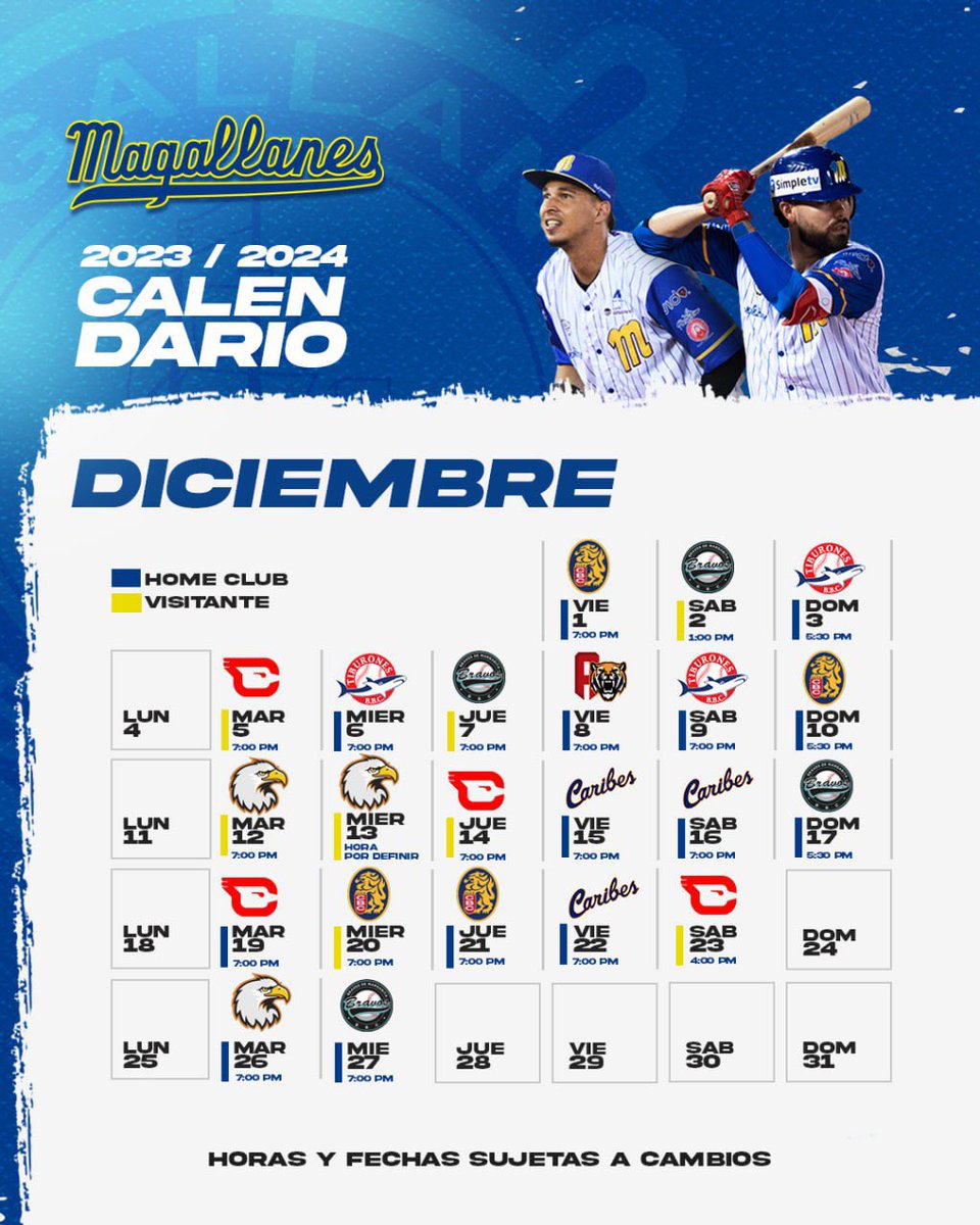 Magallanes_bbc's tweet photo. ‼️Nuestro Calendario está definido🗓️‼️

Así será el camino a transitar en la temporada 2023-2024 de la @LVBP_Oficial 🔥🔥🔥

Los esperamos desde el 21 de octubre en el JBP 🙌🙌🙌

#Magallanes #SomosMagallanes #LVBP https://t.co/bRNxRESEYH