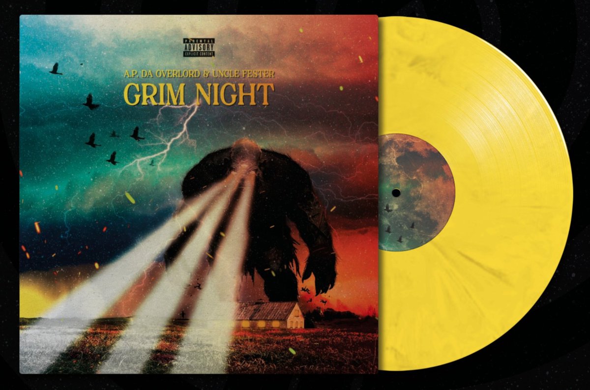 NOW: @DizzleApple 'GRIM NIGHT' @AP_Da_Overlord Vinyl treatment for A.P.'s album OG released in 2022. Fully produced by Uncle Fester n feat. @IndigoPhoenyx, @NewVillain_1, @Thegodism, @creasyho n more. Comes w/ 3 bonus tracks! Artwork: @ronny_xplr 👉🏾 appledizzle.com