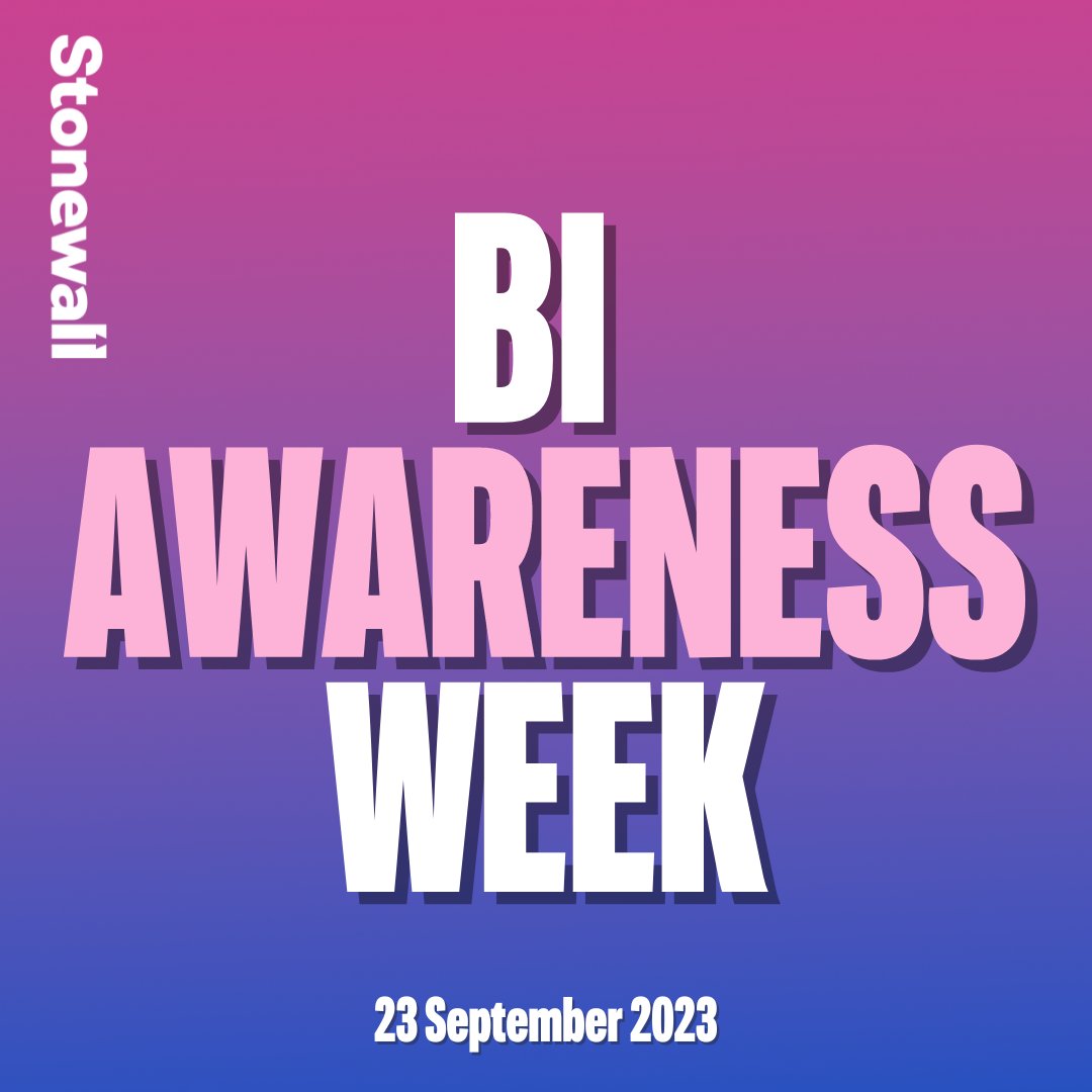 Happy #BiAwarenessWeek to the amazing bi community! #BiWeek

Stay tuned throughout the week for new content as we celebrate and uplift bi voices 🩷💜💙 Visit our Bi Hub for more: stonewall.org.uk/bi-hub