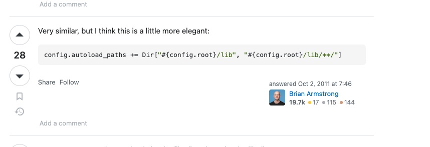 PistolBlane's tweet photo. Pretty funny internet treasure happened to me recently, googling a simple rails question and I stumble across an opinionated @brian_armstrong answer from 2011 :) Didn't know Brian was a rails dev https://t.co/E8klBkZoiH
