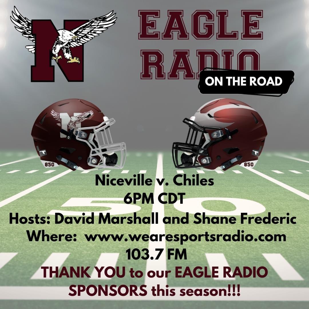 Jessica_Isbell's tweet photo. Can’t make the game? Eagle Radio has you covered! WE>me #FlyingN @nhs_stats @supernole1 @FLCoachT @AD_Nice3 @Niceville_FB https://t.co/DrrJEJ54gx