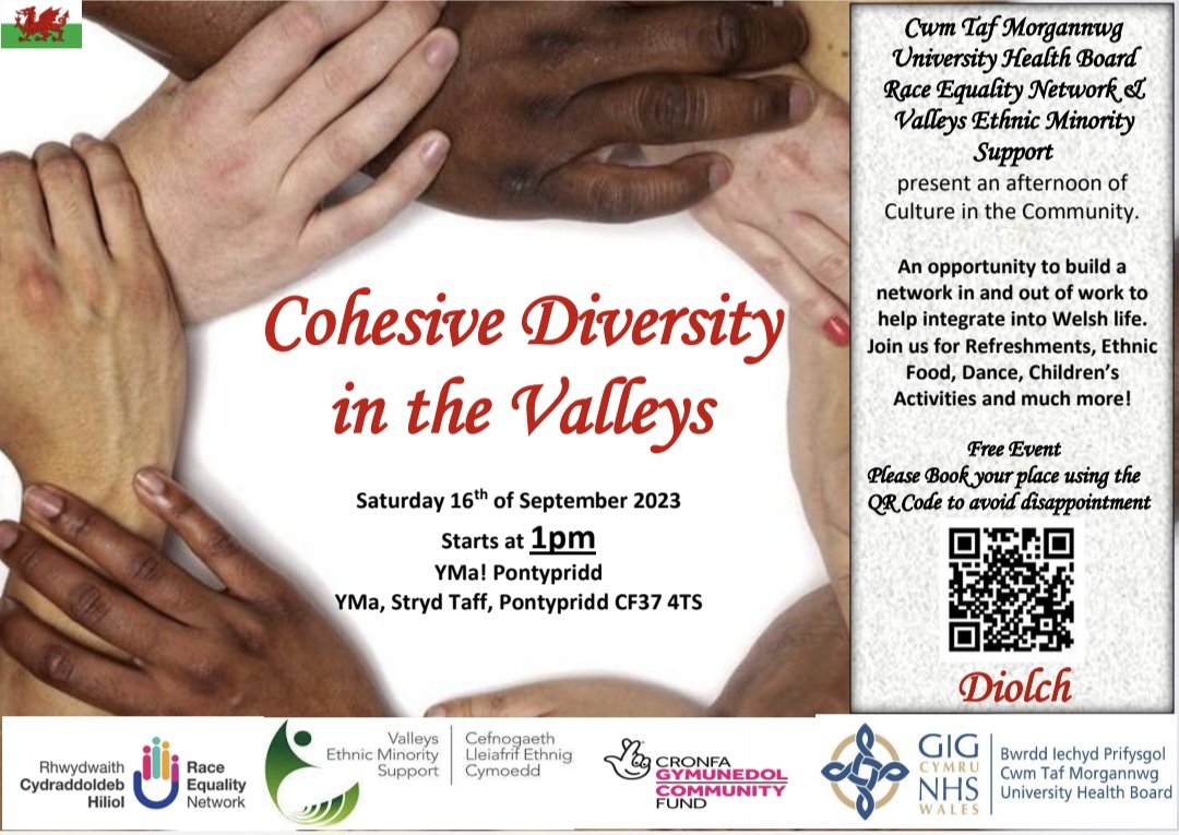Event tomorrow sold out! Looking forward to celebrating diversity at Yma, Pontypridd. In collaboration with valleys ethnic minority support. Food, dance, music, exciting stuff!