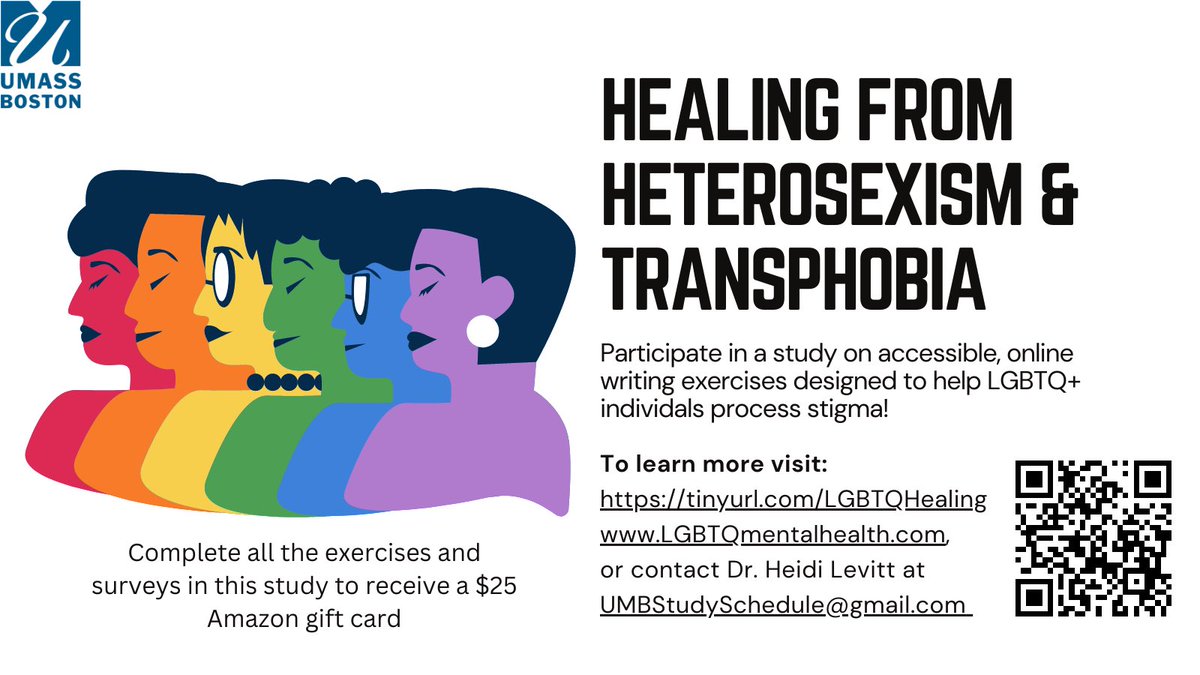 🏳️‍🌈 We are recruiting! 🏳️‍⚧️

We’re looking for participants for a (compensated) study about expressive writing exercises to help LGBTQ+ people heal from heterosexism and transphobia.

Please rt and share in your networks if you can! Access it here: lgbtqmentalhealth.com/grow