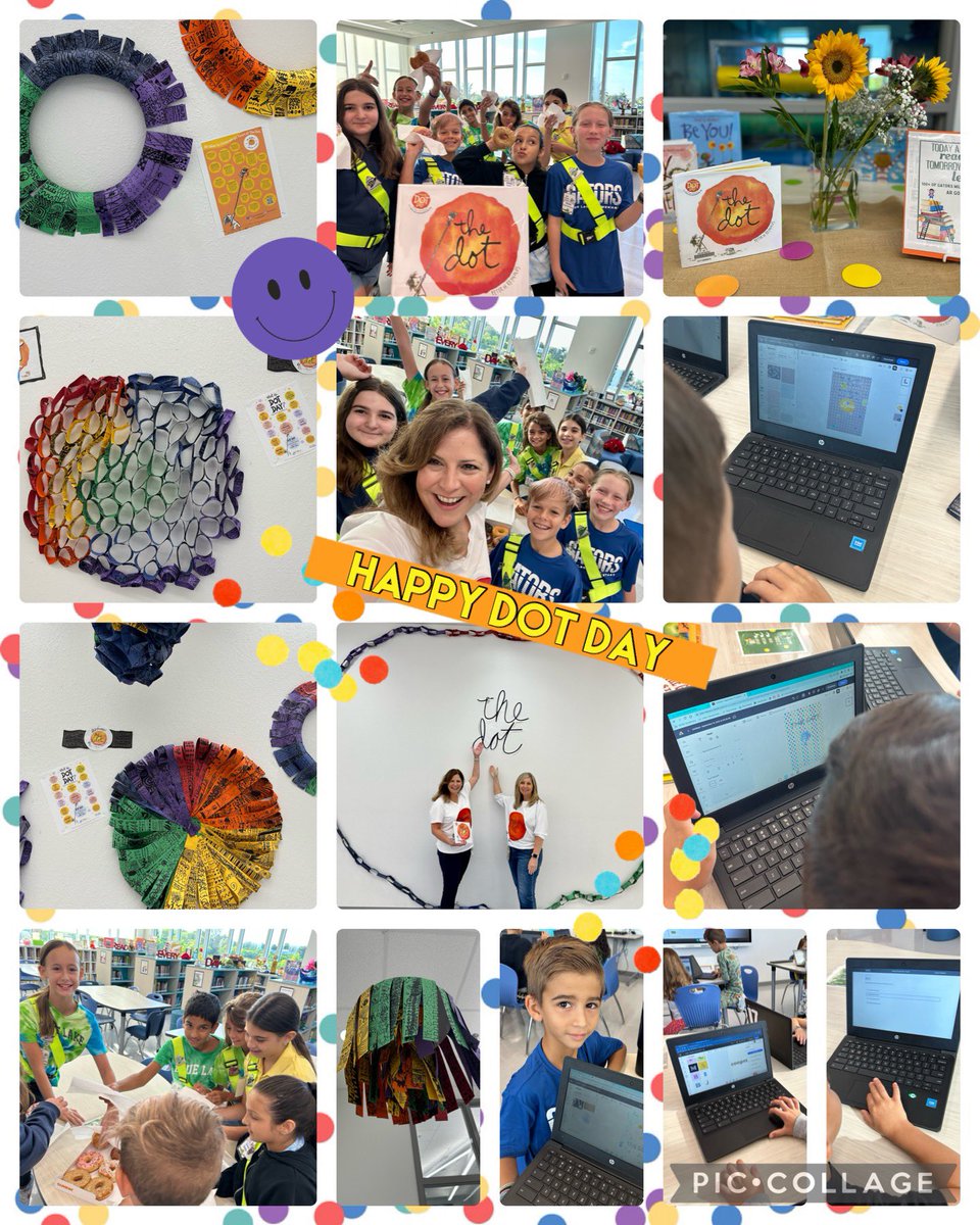 Happy Dot Day! Gators are making their mark with art projects @jomet20 & in media we are having fun reading, quizzing, & making our own digital creativity @AdobeExpress @BLE_Gator @LibraryCurrent @FloridaMediaEd #InternationalDotDay @pbcsd