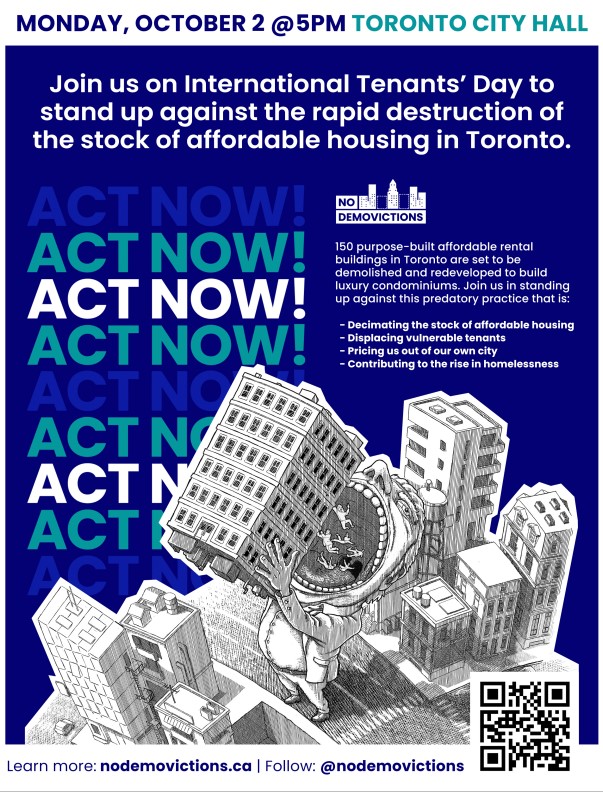 JILLSLASTWORD's tweet image. MARK YOUR CALENDARS! On Monday, October 2nd, join us &amp;amp; housing allies from across the city as we rally on International Tenants' Day to demand REAL affordable housing for ALL who need it! #ONPoli #HousingIsAHumanRight #BringBackRentControl