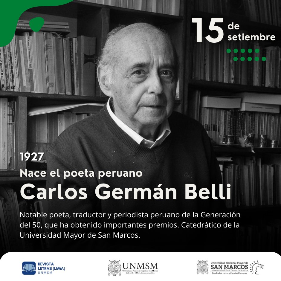 ▶️📚#Hoy se conmemora el nacimiento del poeta peruano Carlos Germán Belli. 
El poeta peruano vivo más importante sigue en pie, ejerciendo su dominio sobre las palabras y pensando en la poesía con la misma lucidez de siempre.
🗣️“El Perú es una tierra de poetas”