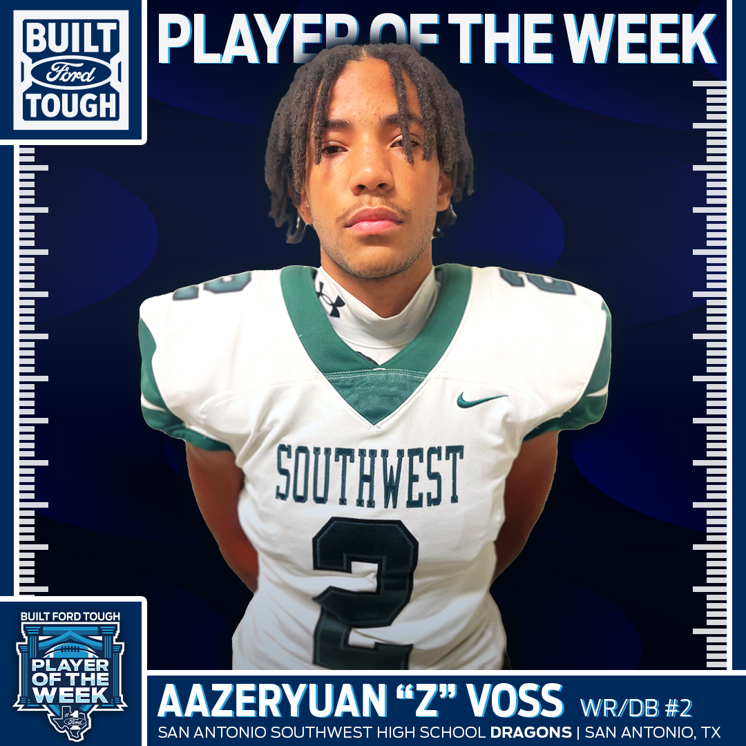 TXFordDealers's tweet photo. 🏈 @AazeryuanVoss11 dominated vs. Laredo Martin. Offensively, the WR finished w/ 4 receptions for 142 YDs and an 88-yard TD. Defensively, he secured 4 tackles, 3 INT, &amp; 134 return YDs, &amp; a TD. He helped lead @swisd_swhs to victory &amp; scored the Class 5A #BFTPOWeek. #STXFord #Ford https://t.co/zlAJ7PUcs5