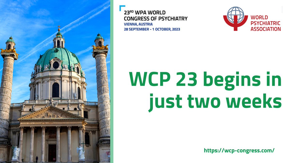 The countdown begins! 📢 #WCP23 is just two weeks away!
Get ready for an incredible gathering of leading minds in #psychiatry, engaging sessions, and networking opportunities that promise to advance the field and inspire change.

➡️ Join us in Vienna: bit.ly/3RyBk3h