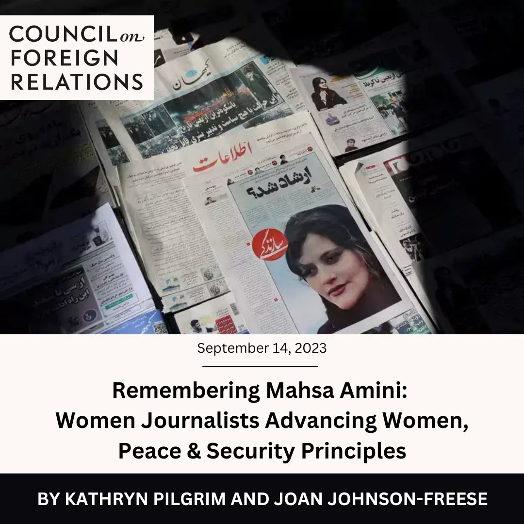Honored to work with award-winning veteran journalist and Women, Peace &amp; Security advocate <a href="/pilgrimk/">Kitty Pilgrim</a> on this article for <a href="/CFR_org/">Council on Foreign Relations</a> remembering Masha Amina and the important work being done about women by women journalists. 

Read the full article here: 
cfr.org/blog/rememberi…