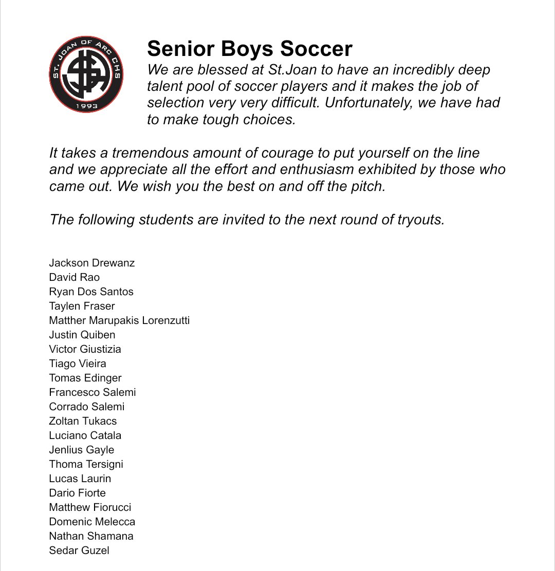 SRCoach (@sjthundersoccer) on Twitter photo The following players are invited to the second round of tryouts for the Sr boys <a href="/SJA_Thunder/">SJA Athletics</a> soccer team which will.be held on Monday, September 18 immediately after school on the field. The following players are invited to the second round of tryouts for the Sr boys <a href="/SJA_Thunder/">SJA Athletics</a> soccer team which will.be held on Monday, September 18 immediately after school on the field.