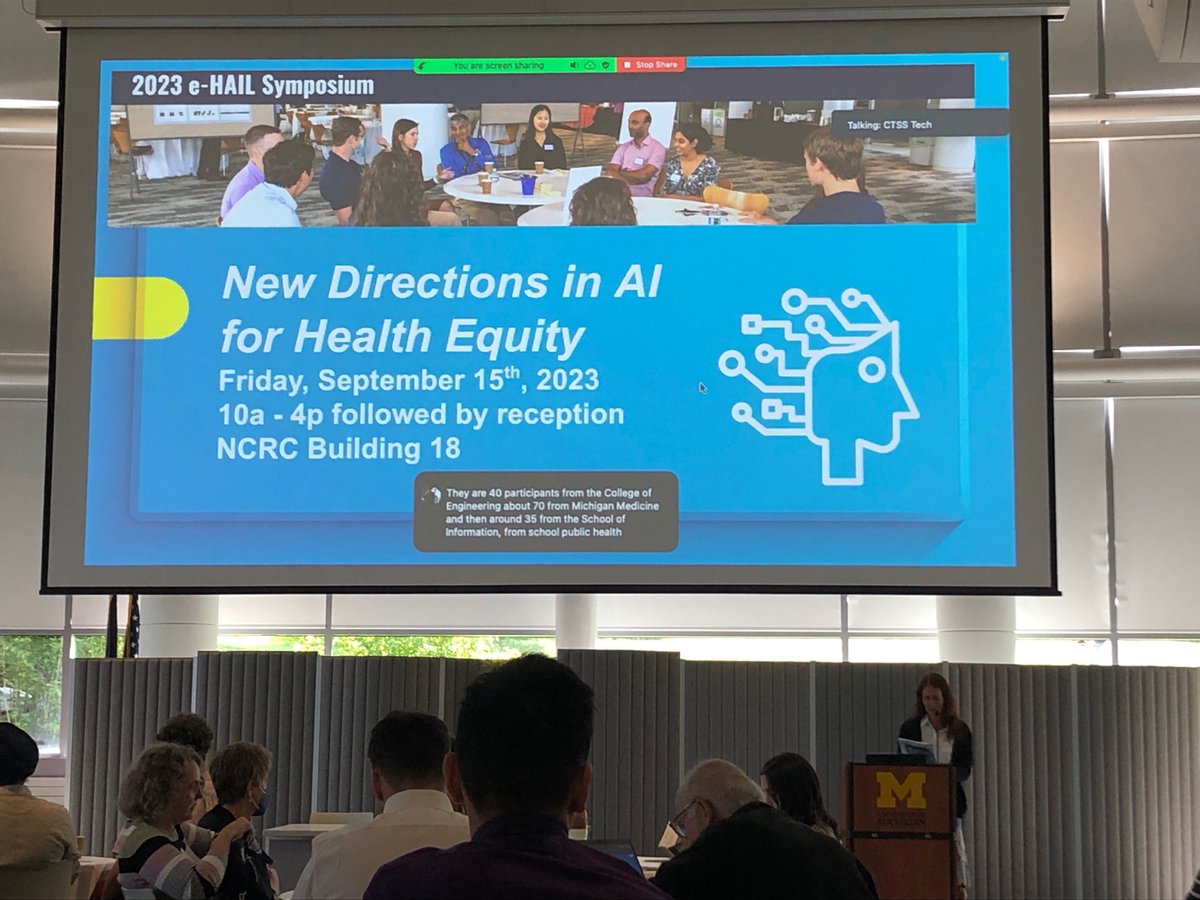 arikagrace's tweet photo. I’m at the #eHAIL Symposium today at NCRC! We share lots of members between e-HAIL and #UMPrecisionHealth, including @AkbarWaljee &amp; @radamihalcea (co-lead coveners) who kicked off today’s event. Fun to see lots of familiar and new faces; please say hi if you’re here today too! https://t.co/po8igtTMkH