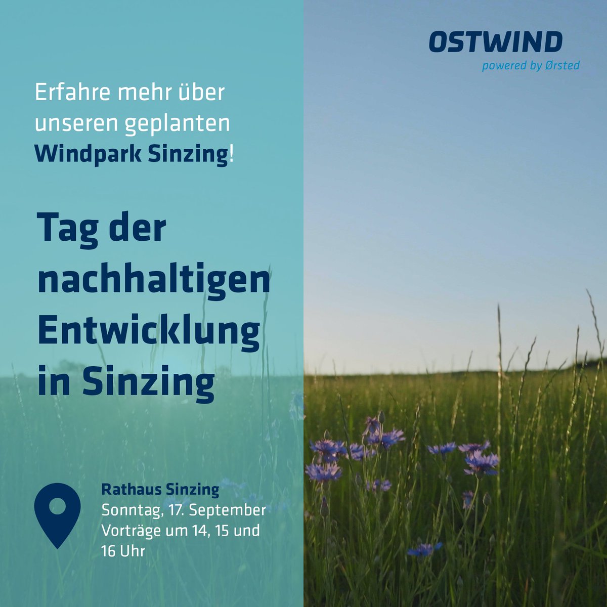 Wir sind beim Tag der nachhaltigen Entwicklung in Sinzing, Bayern, dabei! Dort planen wir gemeinsam mit der Gemeinde Sinzing und der Energie-Genossenschaft „Bürger Energie Region Regensburg“ zwei Windenergieanlagen. Kommt vorbei!