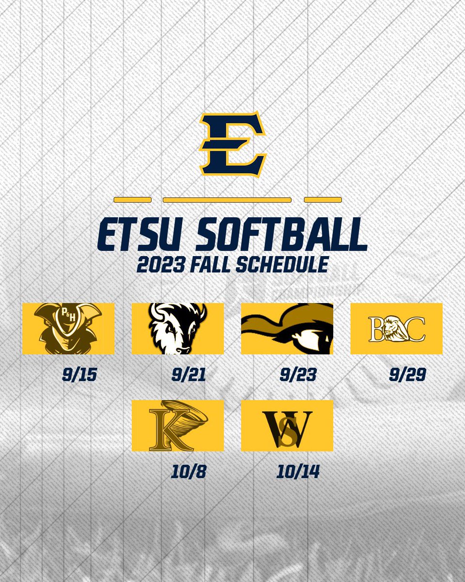 𝙇𝙚𝙩 𝙩𝙝𝙚 𝙁𝙖𝙡𝙡 𝙎𝙚𝙖𝙨𝙤𝙣 𝘽𝙚𝙜𝙞𝙣 🥎

As we open our fall season, here’s a look at our schedule…

Today we host Patrick &amp; Henry CC at 2p at Betty Basler Field❗️

#ETSUTough 🏴‍☠️