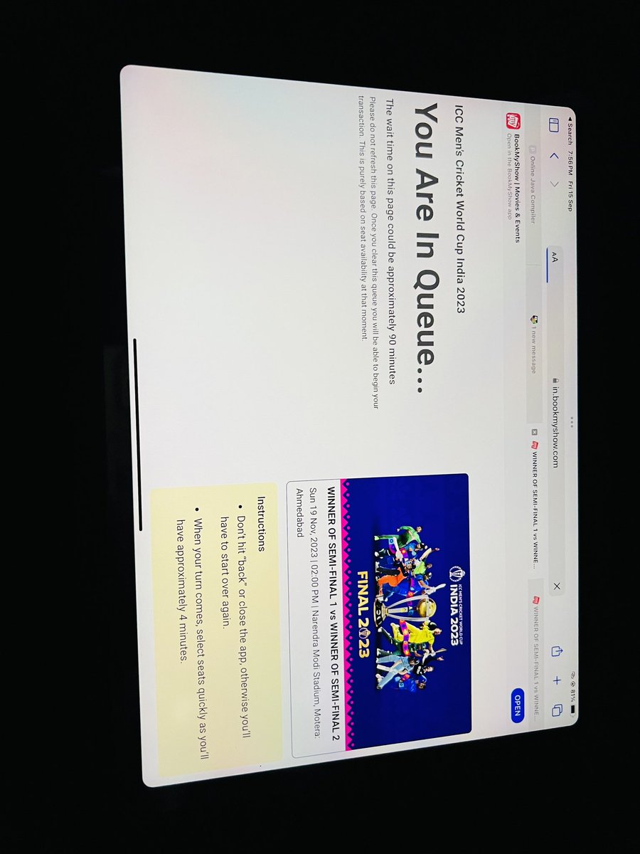 RMehta109's tweet photo. Done via Trick!!
In Queue before 5 mins!!
#wcfinal 
#INDvsPAK 
#WorldCup2023 
#BookMyShow 
#scam2023 
#bookmyshowscam2023 https://t.co/vgY3iKwhc5