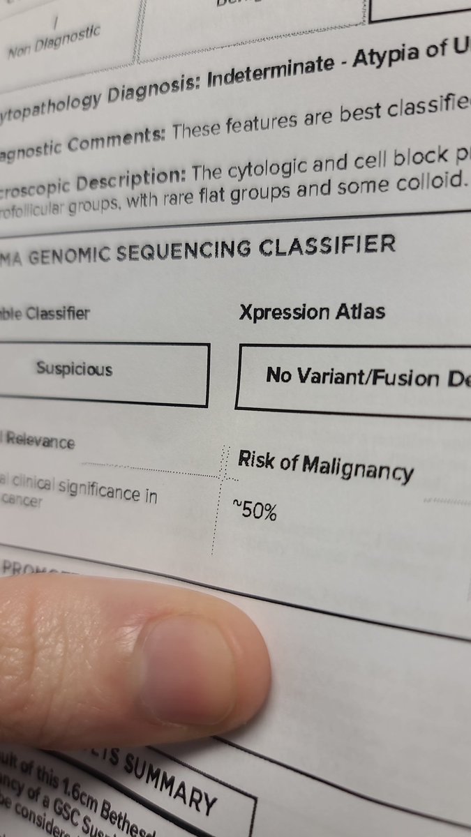 So a 50% chance of Thyroid Cancer.
...
Yep its getting taken out.