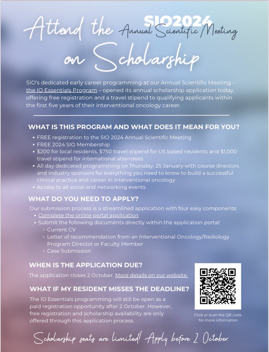 SOCIETY OF INTERVENTIONAL ONCOLOGY
For med students, IR/Radiology residents and early career IRs, the SIO offers this amazing opportunity…to learn, grow, develop a mentor/professional network…