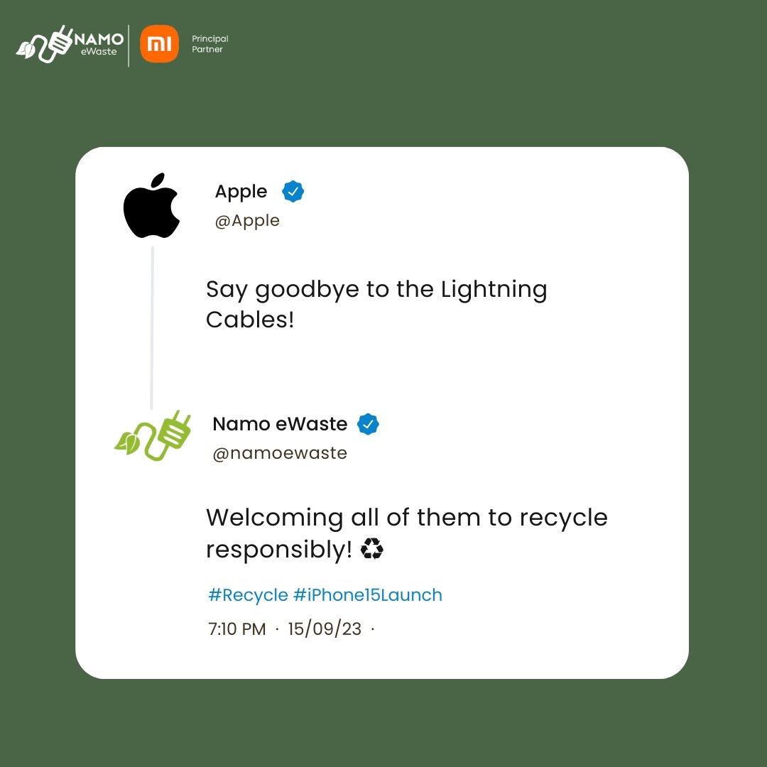 namoewm's tweet image. Apple toh update karte rahega, but make sure you dispose of the unnecessary eWaste via sustainable solutions from us 🫱🏽‍🫲🏽

Bohot easy hai, aur bilkul bhi 10 baar sochna nahi padega - unlike buying the new iPhone 🤭
.
.
.
.
#NamoEWaste  #iphonelaunch #iphone15 #AppleEvent