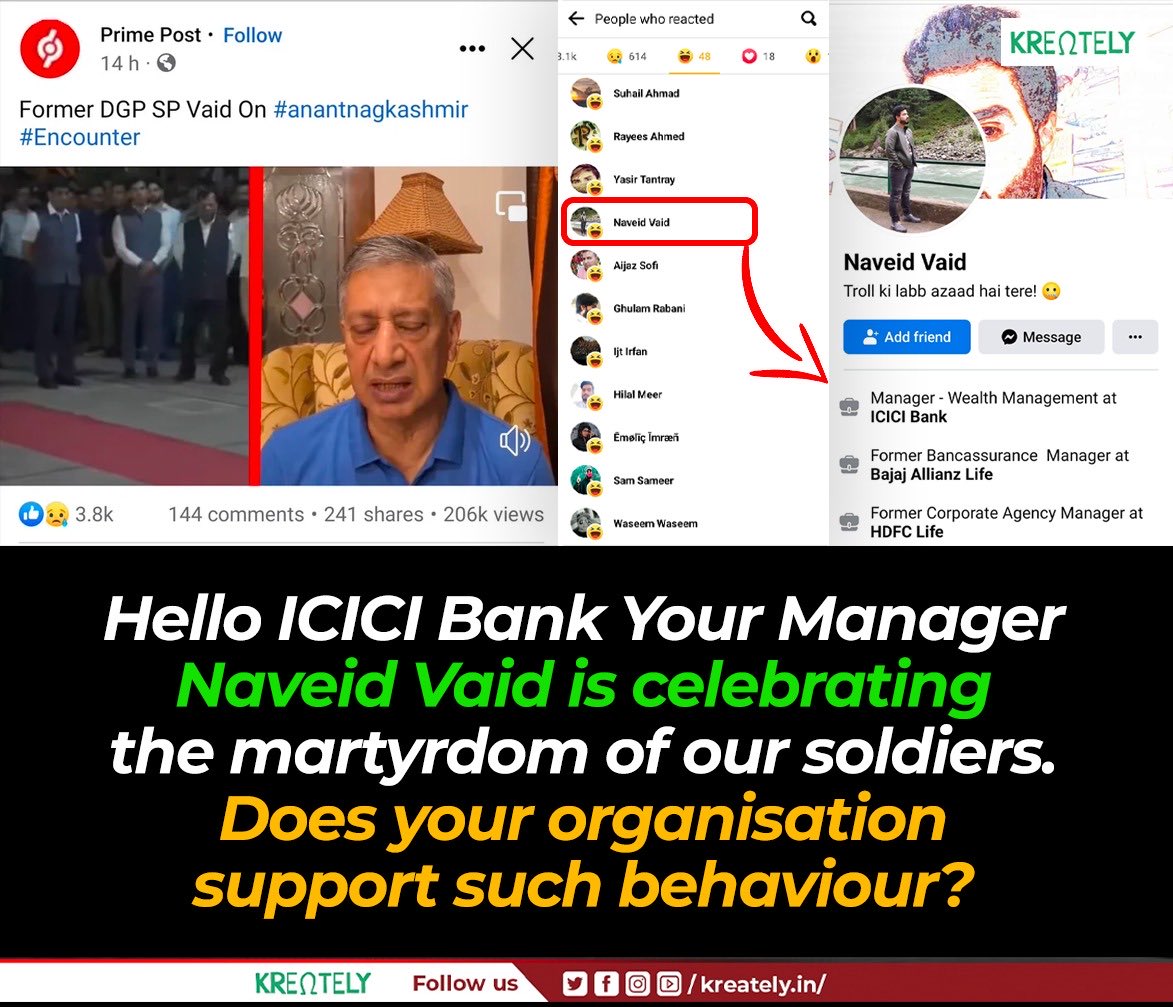 Hello ⁦@ICICIBank⁩ ⁦@ICICIBank_Care⁩ Do you approve Naveid’s behavior? As per profile, he seems to be working at ICICI Bank Kindly acknowledge Share maximum for reach & coverage