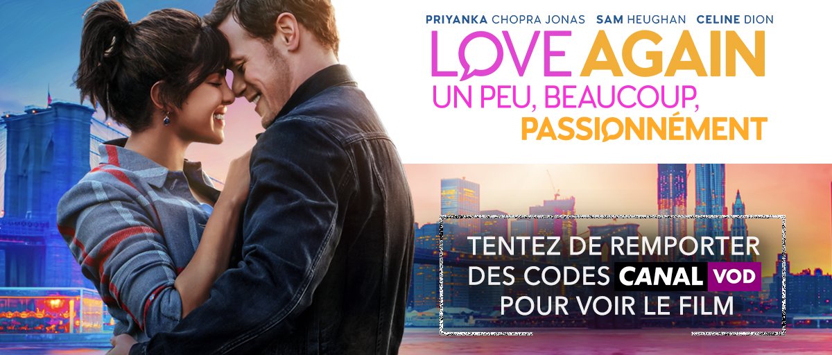 SonyPicsHomeFr's tweet photo. À l'occasion de la sortie de #LoveAgain : Un Peu, Beaucoup, Passionnément en VOD, tentez de remporter des codes CANAL VOD pour voir le film :
🕹 RT + Follow @SPHEFR
Concours valable uniquement en France Métropolitaine. TAS le 22/09. https://t.co/yJe1c481vA