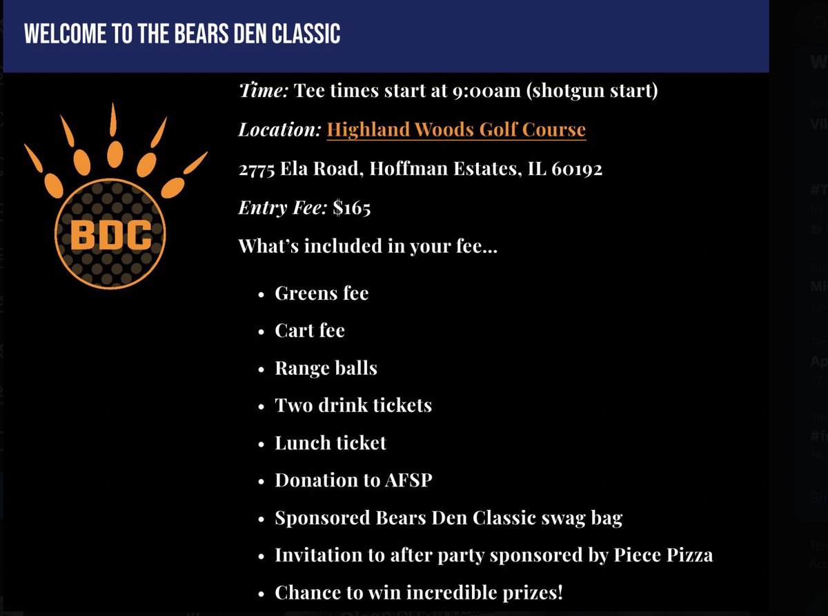 DOM_Frederic's tweet photo. This year we're teaming up again to support the Bears Den Classic - a golf outing &amp; fundraiser to support the American Foundation for Suicide Prevention. I will be in attendance. We're also putting out a shirt w/ 100% proceeds going to the cause. order at https://t.co/W532vqxNz5 https://t.co/LsPcAamlM6