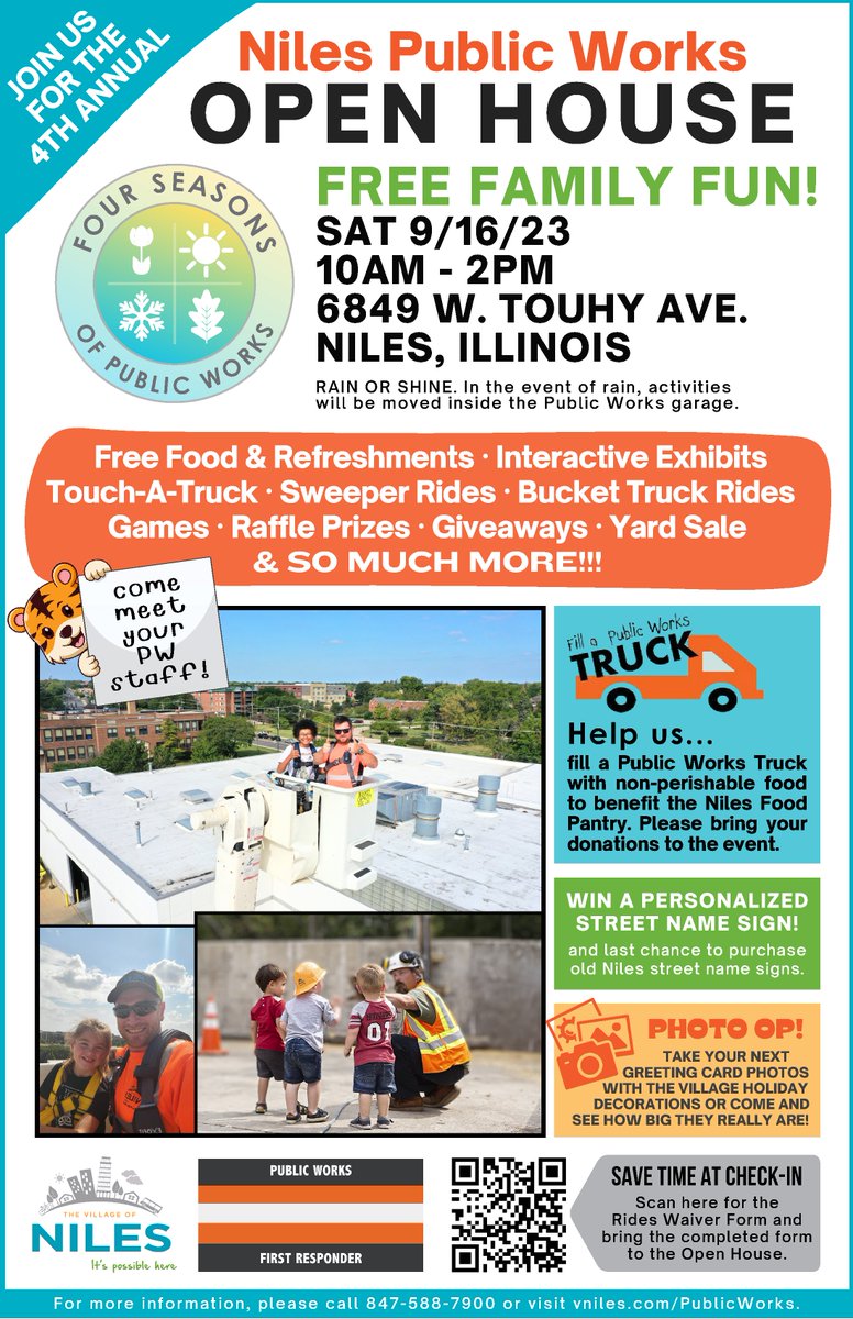 Don't miss this Niles Public Works Annual Open House, Saturday 9/16 at 6849 Touhy Avenue