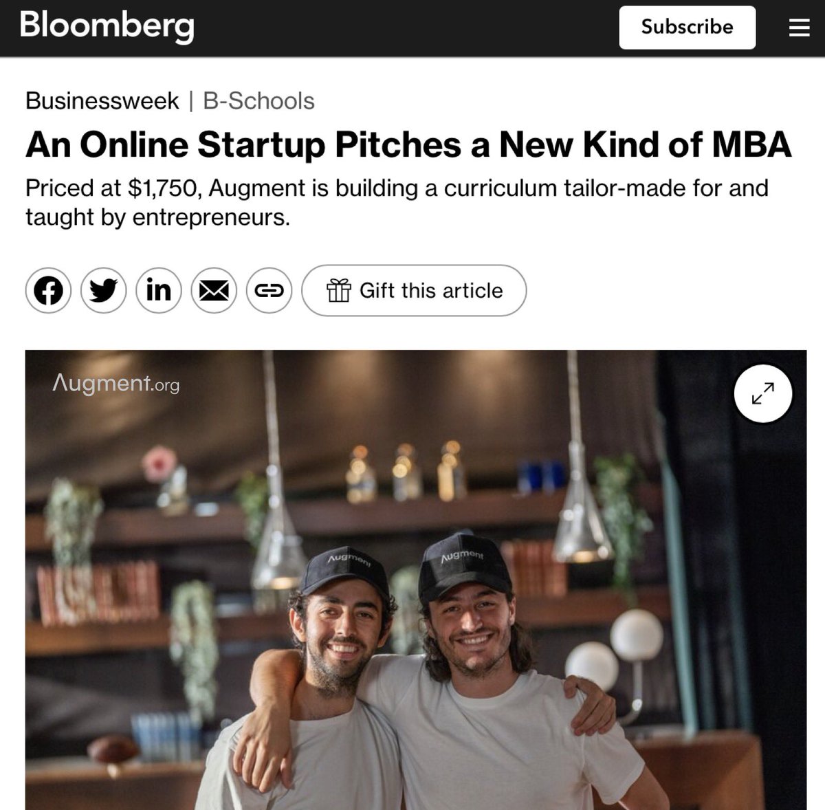 ArielRenous's tweet photo. Ok this is crazy @Bloomberg just wrote a piece on @augment_org 🤯🤯 https://t.co/OwrL674TiI