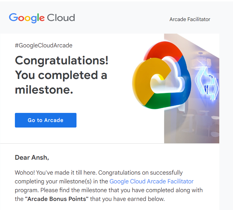 ImAnsh_16's tweet photo. 🚀✨ Milestone Unlocked: I've officially completed the Google Cloud Arcade Facilitator Program! 🏆🎉

🌐 Excited to kickstart my #GoogleCloud journey and explore the limitless possibilities in the cloud! 🌥️☁️ Let's build and innovate !💪🚀 

#GoogleCloudReady #GoogleCloudArcade https://t.co/14FgbMQCYF