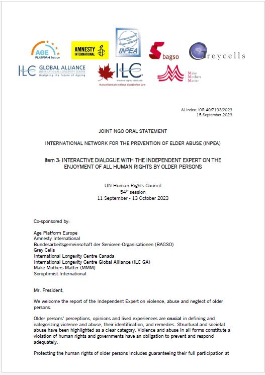 Elena Sergi (@elenasergi) on Twitter photo Today, at #HRC54, <a href="/amnesty/">Amnesty International</a> joined <a href="/INPEAElderAbuse/">INPEA</a> and other NGOs to call on the <a href="/UN_HRC/">UN Human Rights Council</a> to protect the rights of #olderpeople. The marginalisation and neglect that older people endure put them more at risk of abuse, age-discrimination & social exclusion
amnesty.org/en/documents/i… Today, at #HRC54, <a href="/amnesty/">Amnesty International</a> joined <a href="/INPEAElderAbuse/">INPEA</a> and other NGOs to call on the <a href="/UN_HRC/">UN Human Rights Council</a> to protect the rights of #olderpeople. The marginalisation and neglect that older people endure put them more at risk of abuse, age-discrimination & social exclusion
amnesty.org/en/documents/i…