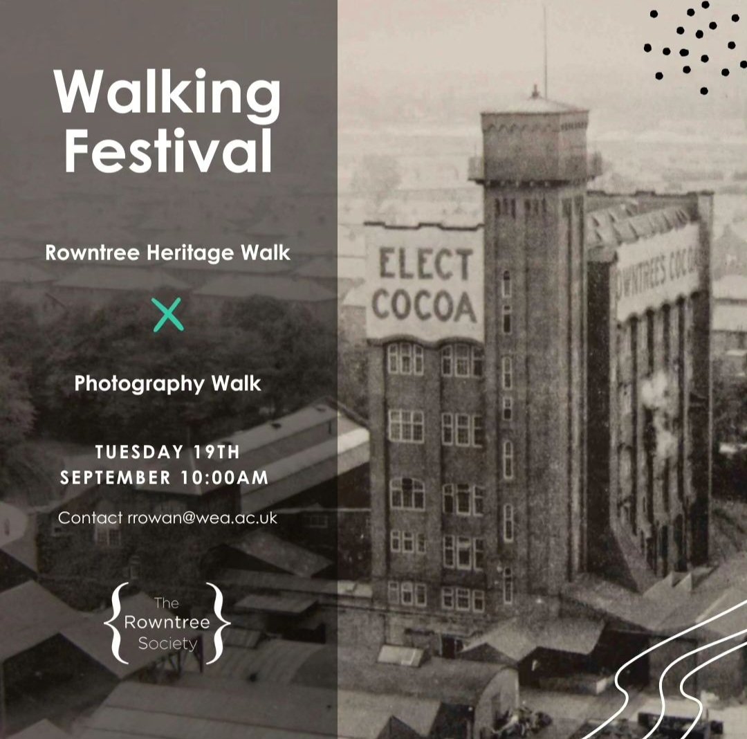 The Rowntree Society (@rowntreesoc) on Twitter photo Just a few days until our 2 mile walk, which is part of the #yorkwalkingfestival @iTravelYork
This is a great chance to trial our new app, giving you an informative audio tour about Rowntree history.
Email rrowan@wea.ac.uk to book.
📍⏰️ Meeting point: Yearsley Baths @ 10am Just a few days until our 2 mile walk, which is part of the #yorkwalkingfestival @iTravelYork
This is a great chance to trial our new app, giving you an informative audio tour about Rowntree history.
Email rrowan@wea.ac.uk to book.
📍⏰️ Meeting point: Yearsley Baths @ 10am