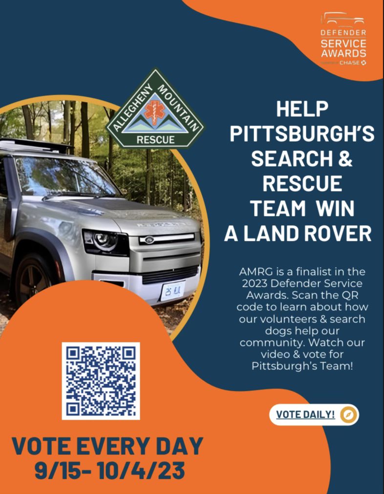 Please help out our friends at Allegheny Mountain Rescue Group to win a Land Rover by voting daily!! (and please share!) amrg.info/land-rover-def…