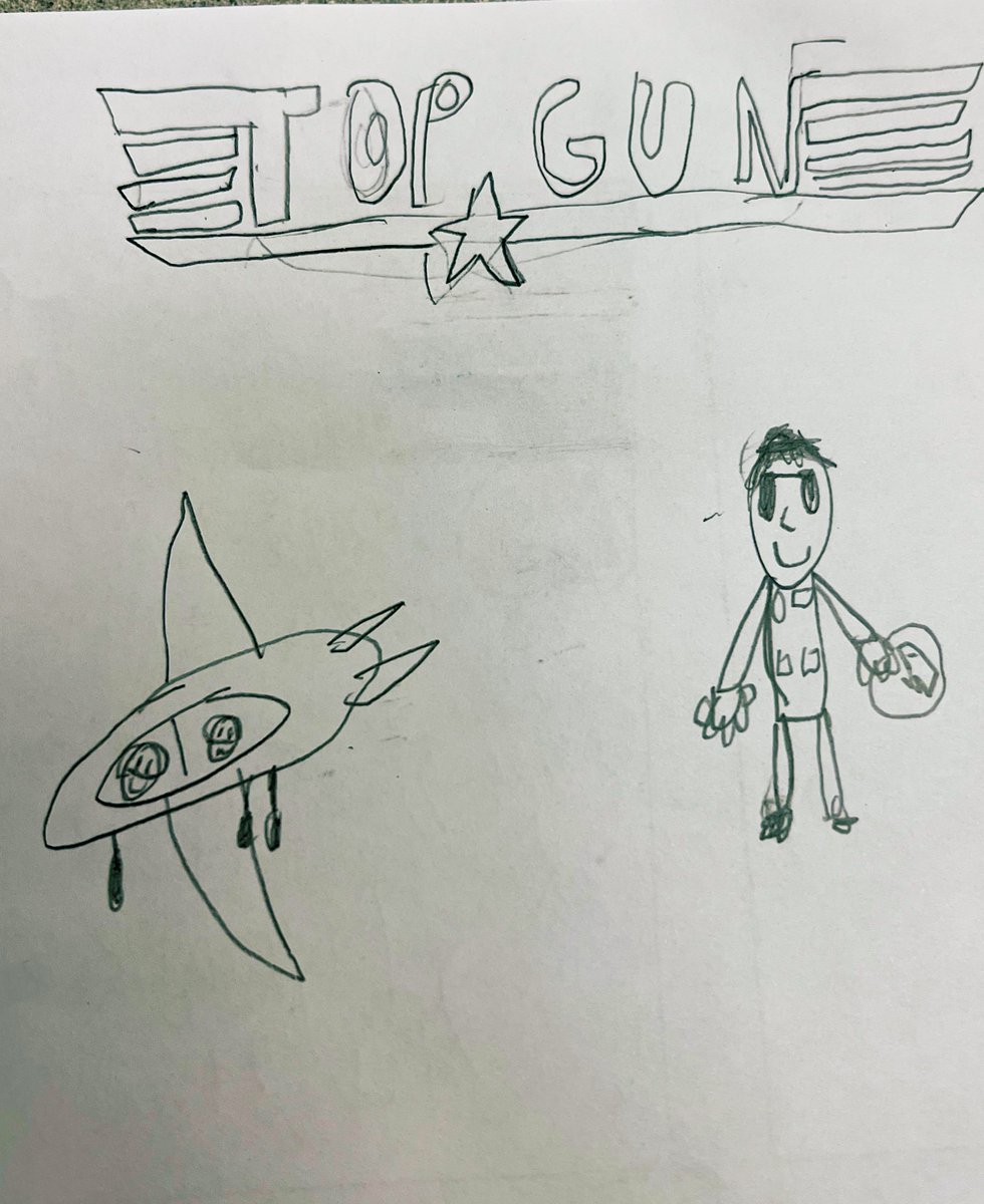 NicoleBdorf's tweet photo. #BackToSchoolNight Assignment from 3rd grade teacher: draw a picture for your parents to enjoy!
What my 9 year old son drew for us ⬇️
#TopGun #TomCruise #BigFan #LatestObsession @TomCruise https://t.co/bKOWVeULnQ