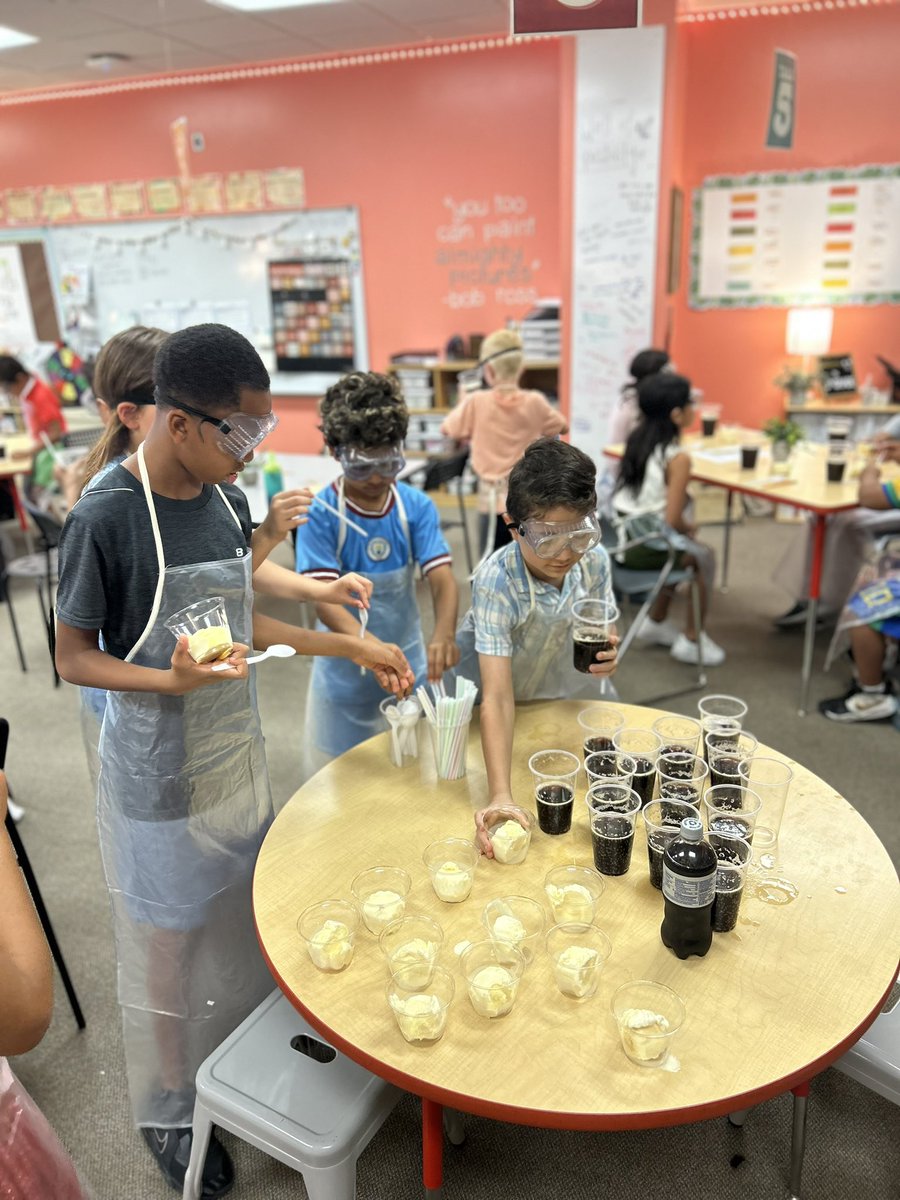 Ms_Prest0n's tweet photo. We’re having fun over here in Ms. P’s class! 👩🏾‍🔬🔬🧑🏼‍🔬Exploring the states of matter and how they change with root beer floats. An engaging and delicious learning experience! @briarmeadowK_8 https://t.co/6neFbakVA8