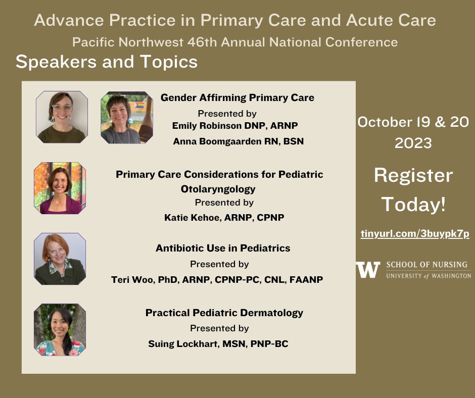 UWCNE's tweet photo. See who will be speaking during the sessions for our upcoming Advance Practice in Primary Care and Acute Care. Register today to attend in person! #huskynurse https://t.co/fDVY6U6RMi