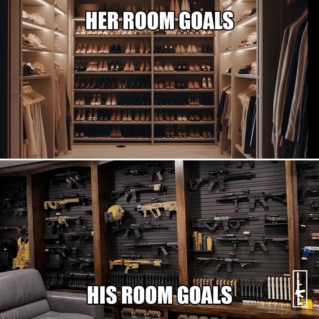 TacticalWalls's tweet photo. Same goals, different priorities. Set your goals then crush them 💪🔥
#livingroom #goals #modwall #pewpew #tacticalwalls #closetgoals #closet #goals #mancave #homedefense #gunsdaily #gunroom #tacticalwalls https://t.co/NQidTG57f0