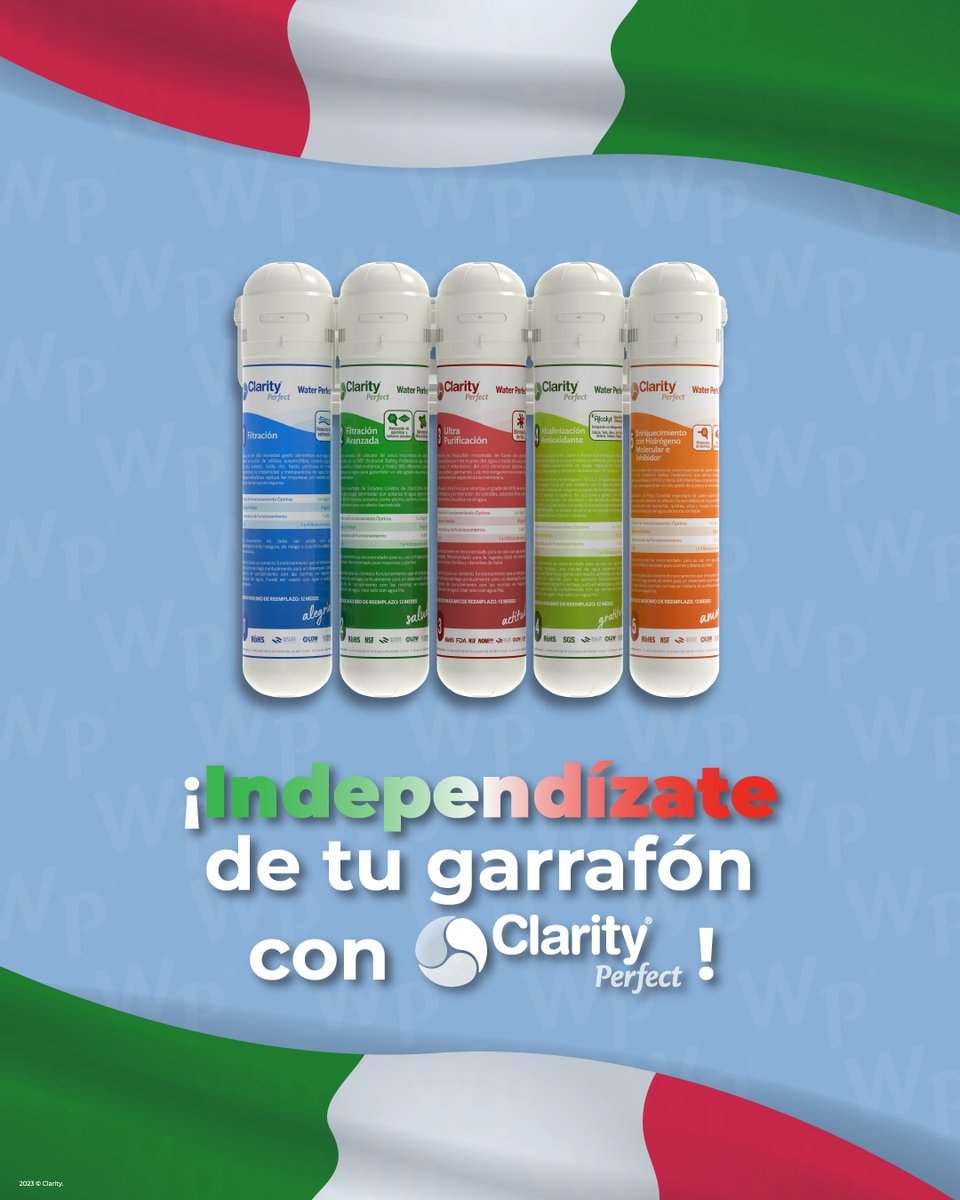 ClarityPerfect's tweet photo. En este mes patrio… ¡Independízate del garrafón y obtén tu purificador de agua funcional de calidad premium Clarity®! 💧🥳 ¡Viva México, Viva la Salud, Viva el Bienestar! 🇲🇽🎉 https://t.co/xDG4tR5Oi8