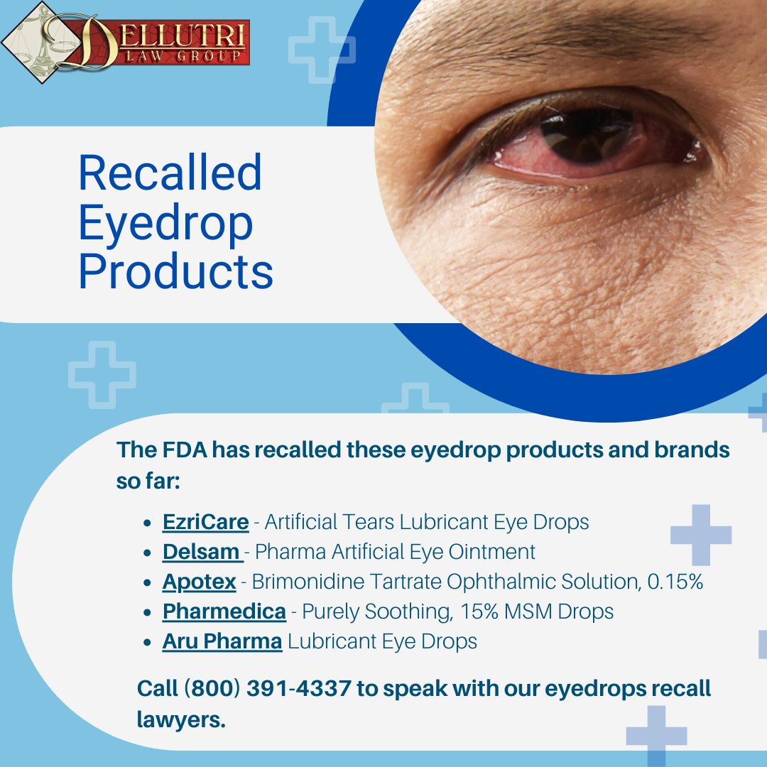 ____
Dellutri Law Group
888-889-8899
DellutriLawGroup.com

#DellutriLawGroup #DLG #Eyedrop #Recall #FDA #FDARecall #Eyedrops #Lawsuit #FL #Florida #FloridaLawyer #Attorney #FLAttorney #Eyes #Medical #DryEyes #Injury #PersonalInjury #EyeInfection #PinkEye
