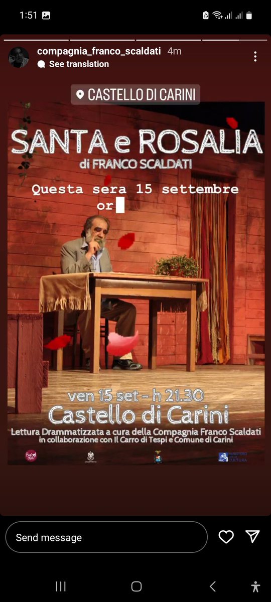 CarlesMarques's tweet photo. Fa 2 mesos a #Torredembarra, dins de la Festa del Quadre de #SantaRosalia, fèiem una lectura #teatral de l'obra Santa i #Rosalia de l'autor sicilià Franco #Scaldati, que vaig traduir del palermità. Avui a aquesta hora n'estan fent una de la versió original prop de #Palerm! Feliç! https://t.co/bUbzigmVbb