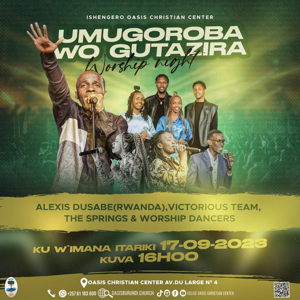 BonaventureNick's tweet image. Alexis DUSABE, Victorious Team, The Springs hamwe na Worship Dancers mu giteramo kirangiza igikorane c’iminsi y’ubwiza  kuri Oasis Christian Center. 
Ico giteramo  kizoba kur’uyu w’Imana ku wa 17 Nyakanga 2023 kuva isaha cumi (16h00) 
#burundi #worshipNights #DaysofGlory