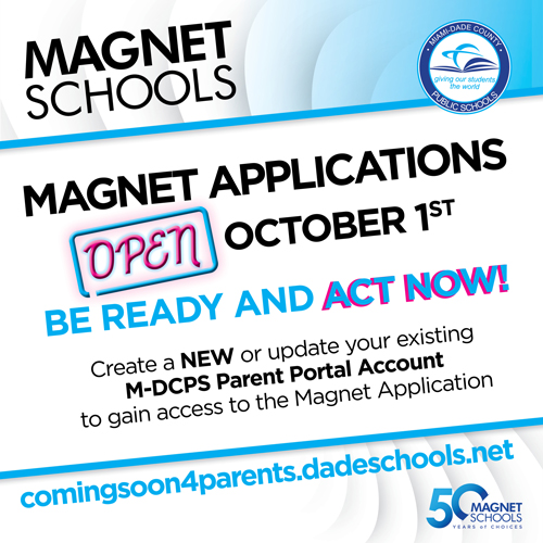 miamimagnets's tweet photo. Starting 10/01, @miamimagnets applications are officially OPEN! 🌟 All applications will be processed through the @MDCPS Parent Portal. You MUST create a NEW or update your existing Parent Portal account to gain access to the application. Learn more at https://t.co/hTtZ3YSqJb. https://t.co/2bEJwTbSo4
