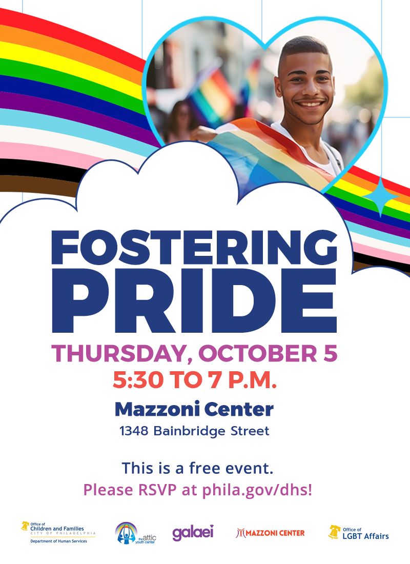 Mark your calendars for Fostering Pride—an inspiring discussion hosted by @PhiladelphiaDHS about resources and services that support LGBTQ+ youth, including becoming a #resourceparent. Register now: eventbrite.com/e/fostering-pr….