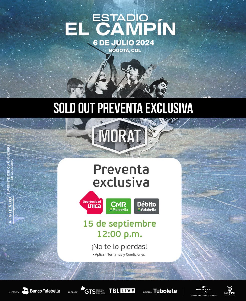 Tuboletaoficial's tweet photo. 🤯🤯 @MORAT arrasa con la preventa Bancos Falabella 🤘🏼🤘🏼A partir de este momento pueden ingresar a comprar sus entradas en Venta a Público General 

🎫Boletas en https://t.co/9vnvHz7LkI

Presenta: @bancofalabella_co
Produce: @tbl_live @gtstalent https://t.co/PfycS8516t
