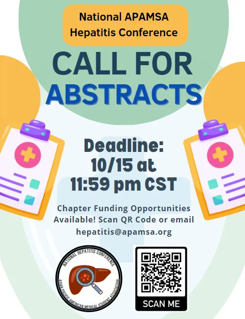 Abstract submissions for the 17th Annual APAMSA Hepatitis Conference are now open!. We prefer research to cover GI/Hepatology topics but also accept research related to AANHPI communities. For more information, please visit the QR code or email hepatitis@apamsa.org.