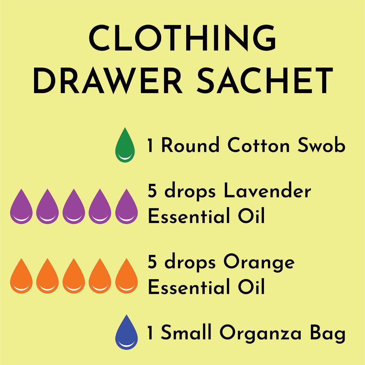 Tired of musty-smelling drawers? Say goodbye to unpleasant odors! 🌬️

Benefits on making your own recipe:
Essential oils will keep your clothes smelling delightful.
Avoid harmful chemicals found in commercial deodorizers.
Mix and match your favorite oils