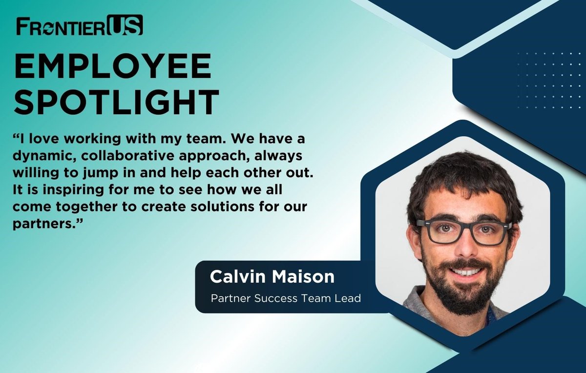 FrontierUS's tweet photo. We're kicking off a #FrontierUS #EmployeeSpotlight series with Partner Success Team Lead Calvin Maison. His team wears many hats, from processing orders and developing solutions to collaborating with internal teams on configuration services. Read more: https://t.co/DUlKecso4c https://t.co/JaqR0FagUF