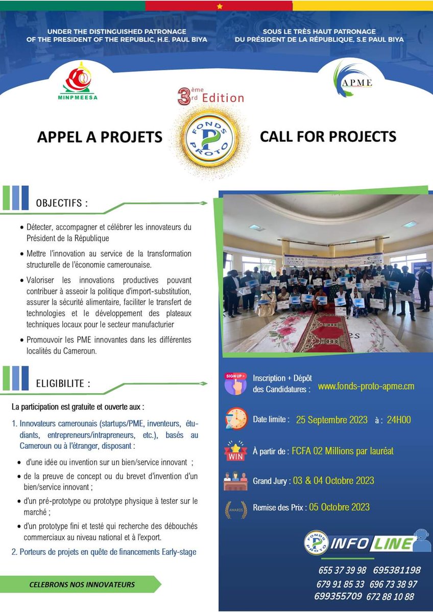 Tresor_Dirix's tweet photo. L'APME a lancé le 3ème Appel à projets du Fonds-Proto. 
Pour postuler, cliquez sur https://t.co/CV8rJBgwTA 
Date limite : 25/09/2023
================
SMEPA has launched the 3rd Call for projects of the Proto-Fund.
To register click on https://t.co/CV8rJBgwTA
Deadline: 25/09/2023 https://t.co/bKw34XPGJS