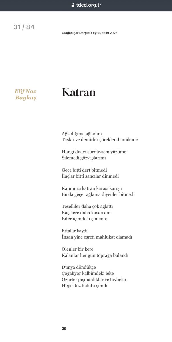 bayannferace's tweet photo. Ulusal da yayınlanan ilk şiirim “Katran” ile @olagansiir de olmaktan büyük kıvanç duymaktayım. Emeği geçen herkese teşekkür ederim. Okuruna muhabbetle…✨ https://t.co/y6qygbZ5KK